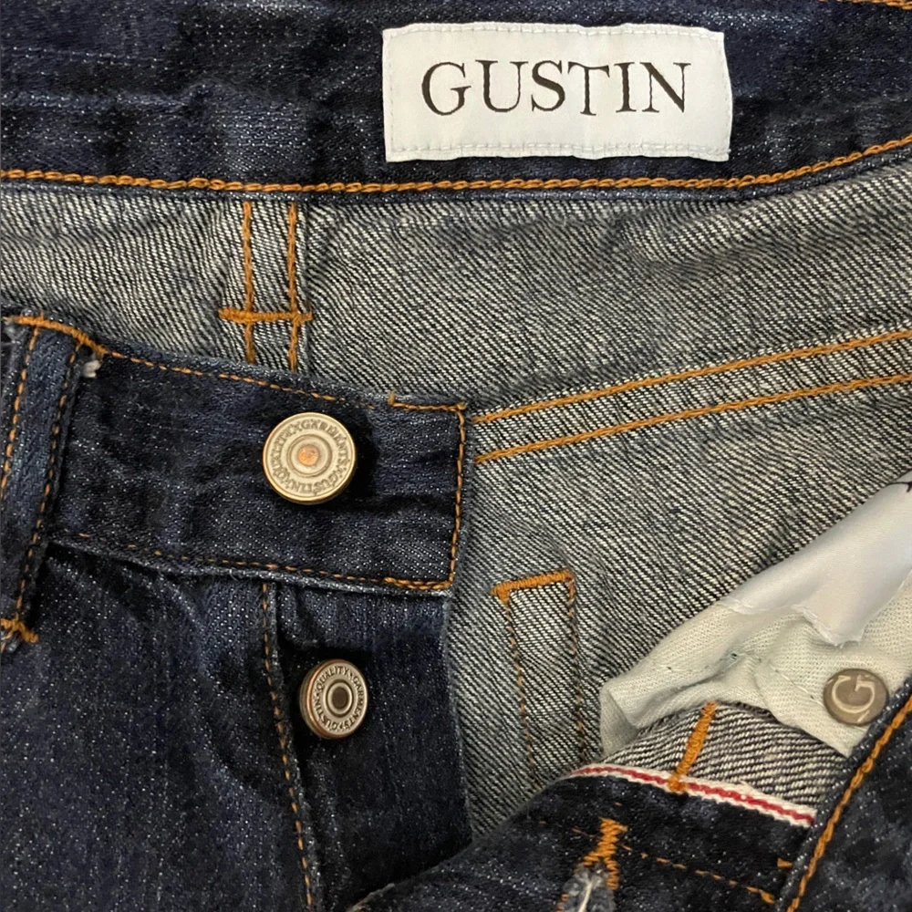 Gustin Men's Straight Jeans Washed Finish Selvedge Button Fly
